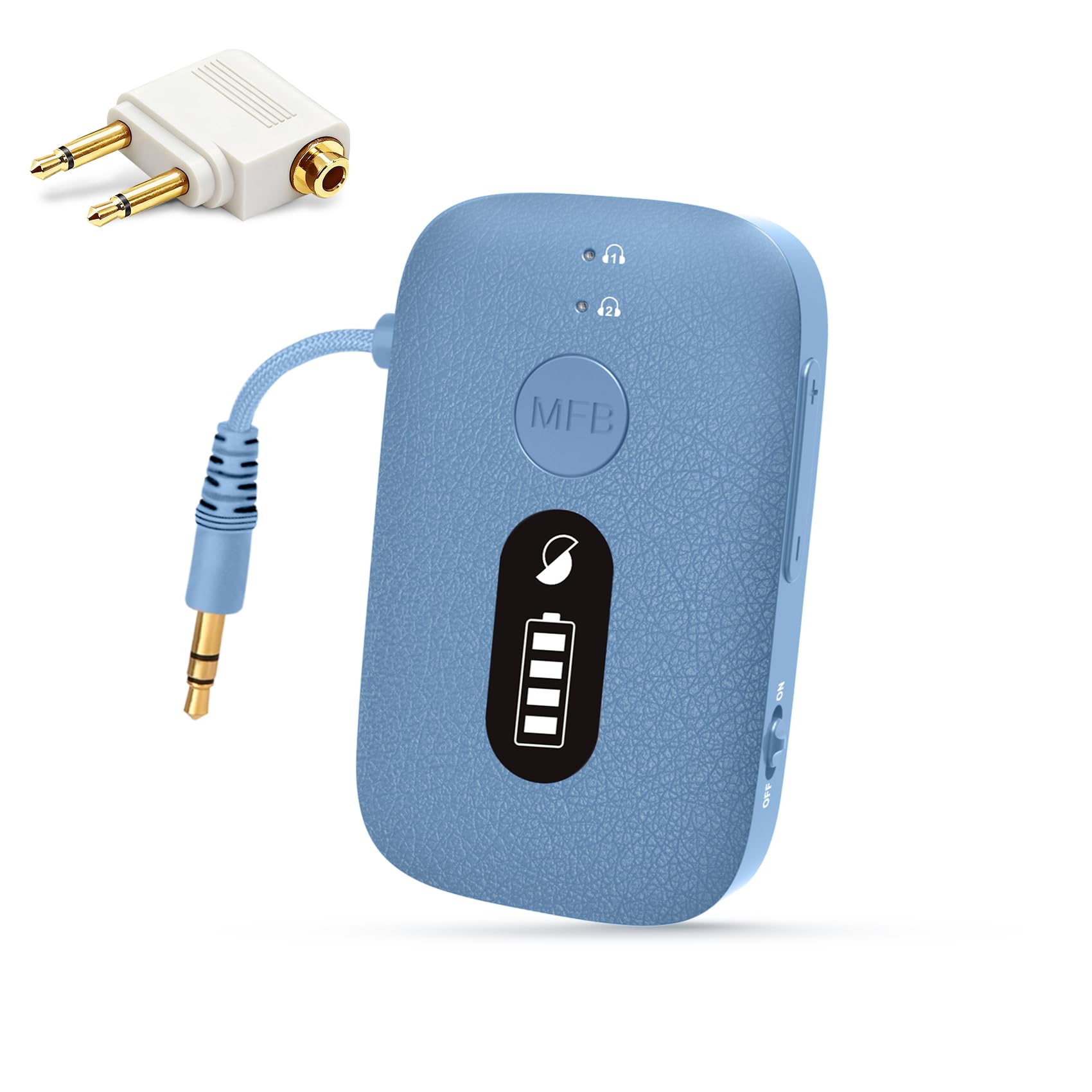 SIMOLIO Airplane Bluetooth Transmitter, 20 Hr Battery, Supports 2 Earbuds/Wireless Headphones, 3.5mm AUX Wireless Audio Transmitter for TV, Gym Equipment, Controller, MP3 Player