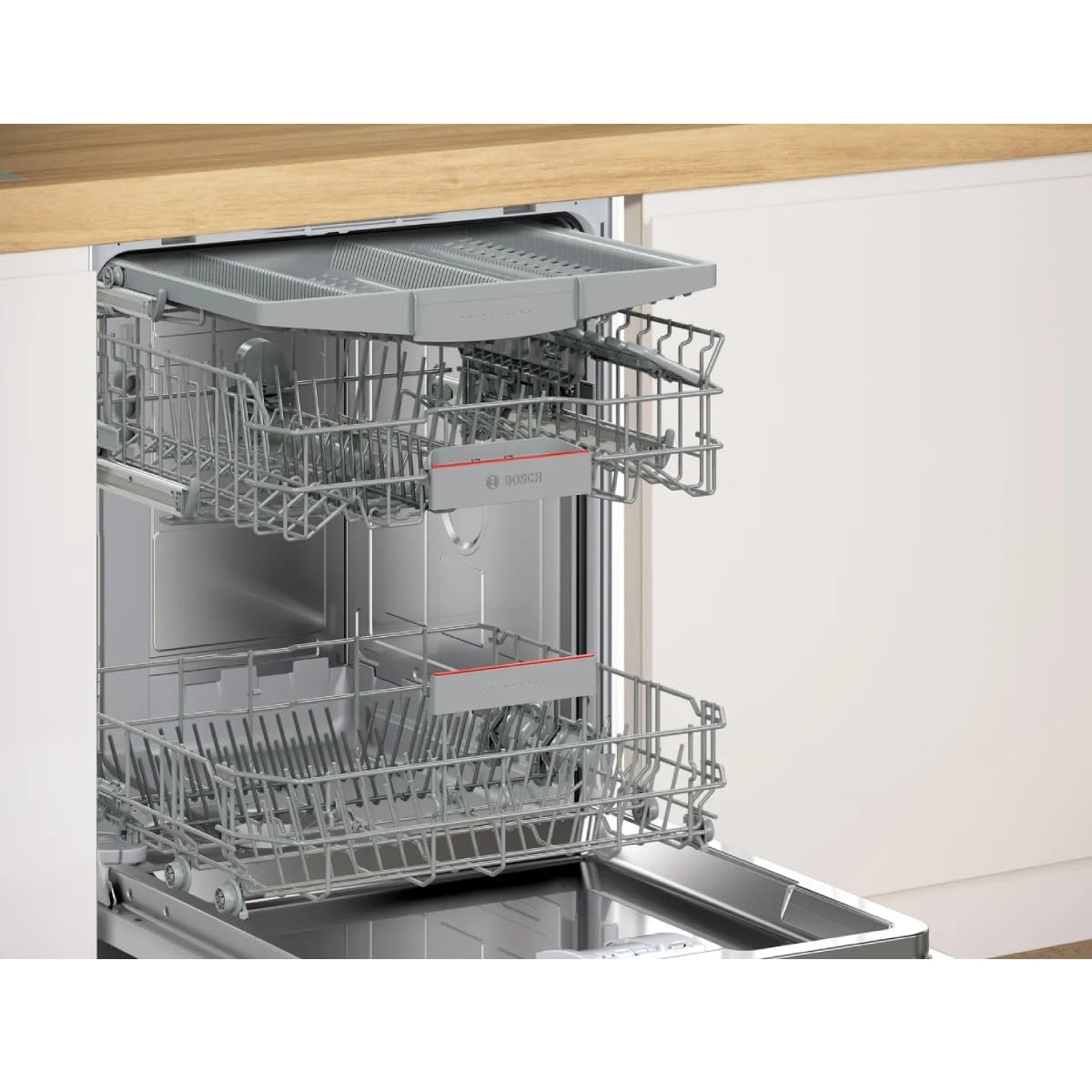 Bosch – Lavastoviglie completamente integrabile, Serie 4, 14 servizi, 3° vassoio posate, SilencePlus, mezza carica, bianco, SMH4EVX08E