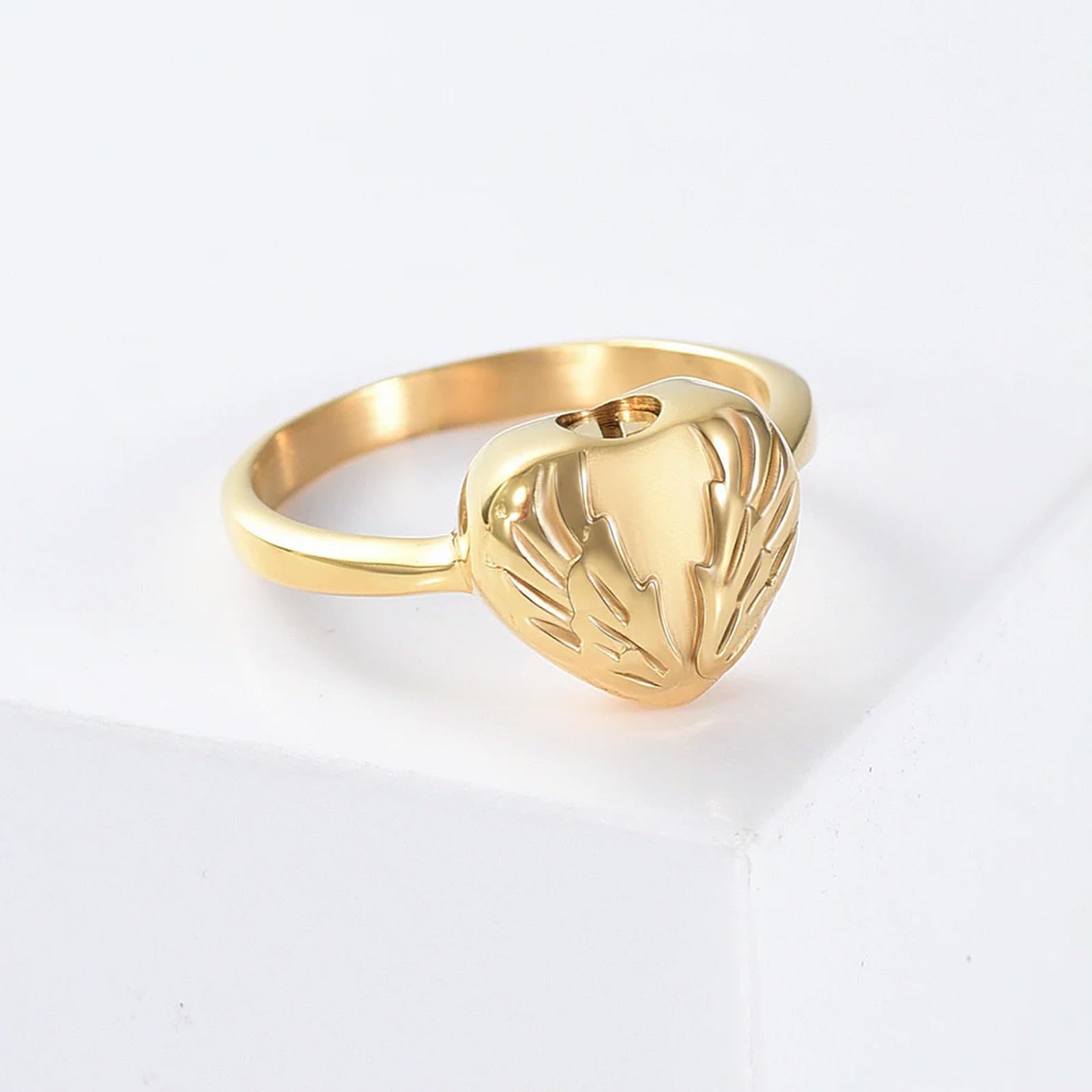 Bague de crémation pour cendres mémorial urne aile d'ange cœur or 7