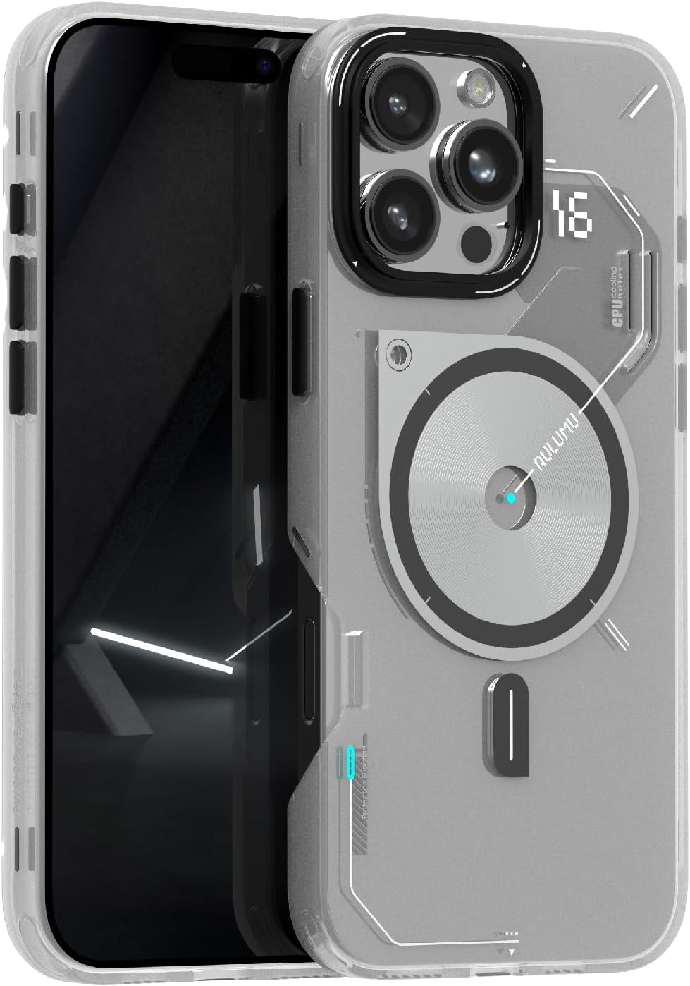 Aulumu A16 iPhone 16 Pro Max ケース フロストケース Magsafe対応 マグネット内蔵 両面IMD加工 耐スクラッチ 独自の冷却窓 全面保護ケース ワイヤレス充電対応 強化アルミリング メタル個別ボタン 半透明ホワイト