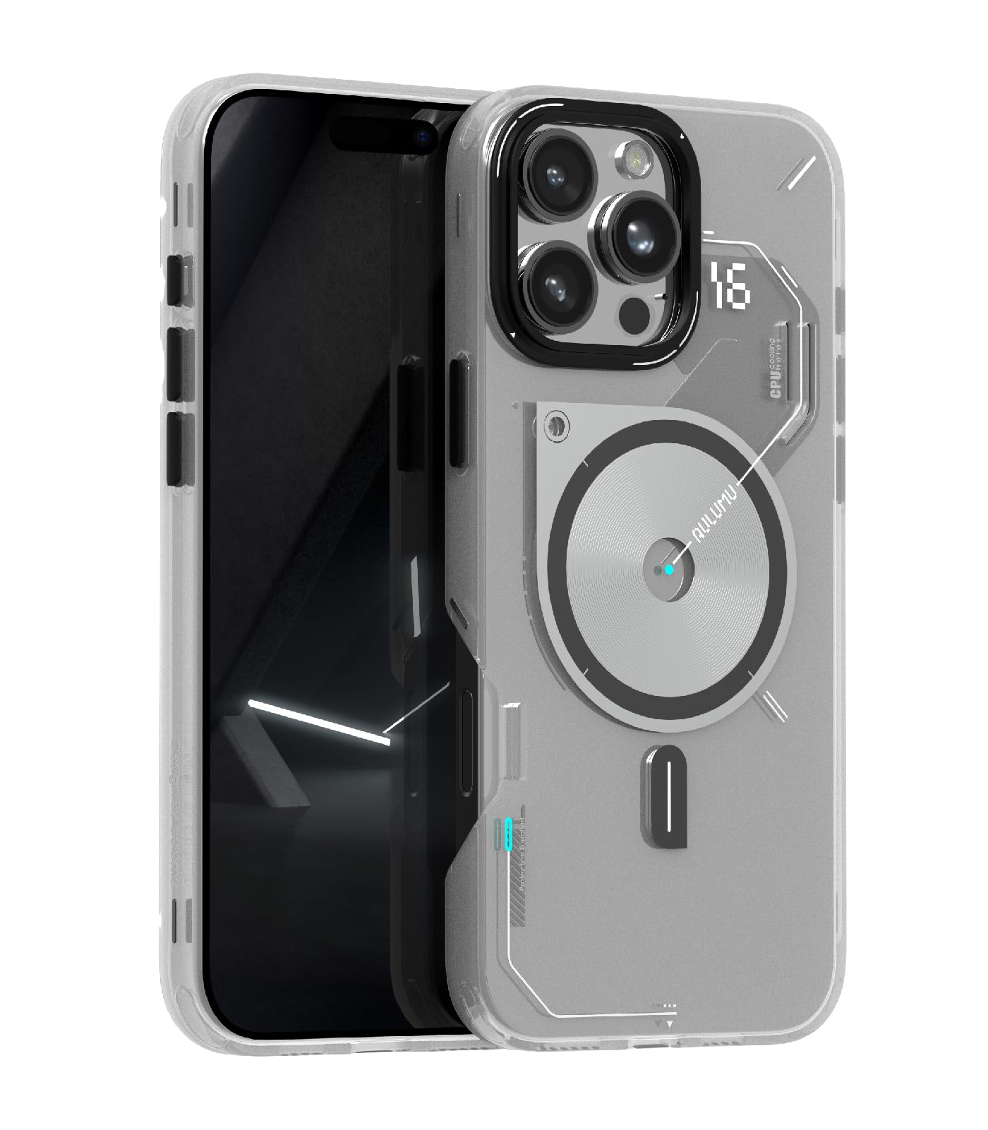 Aulumu A16 iPhone 16 Pro Max ケース フロストケース Magsafe対応 マグネット内蔵 両面IMD加工 耐スクラッチ 独自の冷却窓 全面保護ケース ワイヤレス充電対応 強化アルミリング メタル個別ボタン 半透明ホワイト