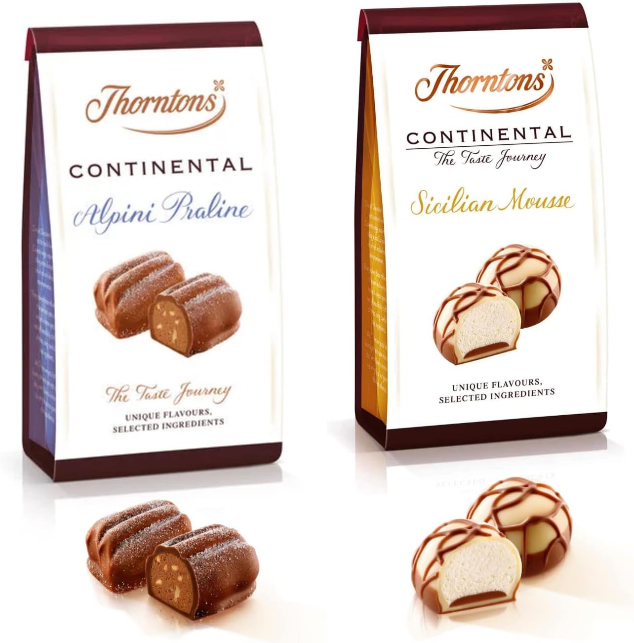 Continental Chocolate Bag Bundle (1 Thorntons Hazelnut Alpine Praline In Creamy Milk (110G)+ 1 Sicilian Zesty Lemon Mousse Rich Delicate European Taste, 110 G)