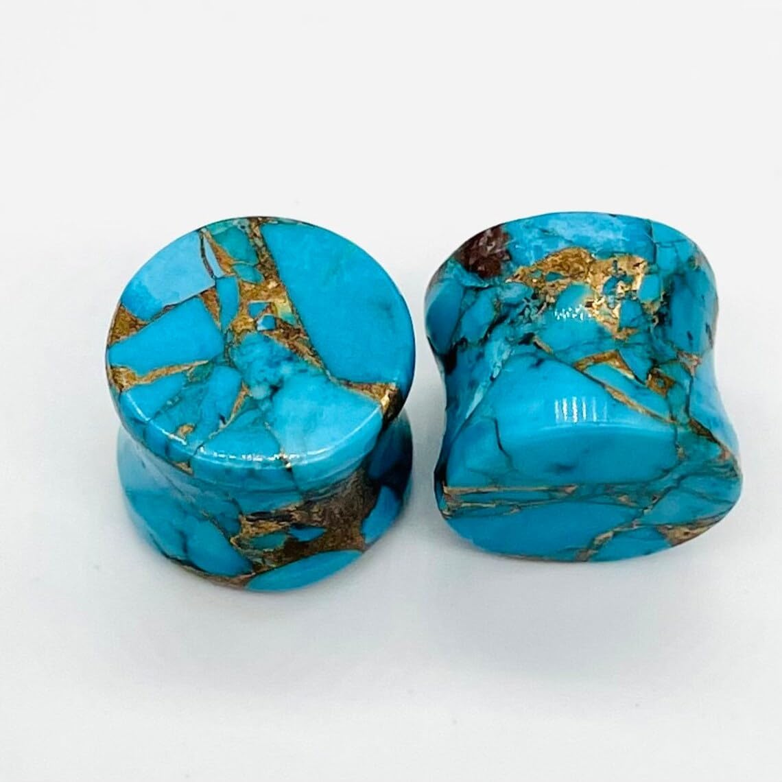 Natural American Copper Turquoise Gemstone Double Flared Ear Plugs | Handmade Stone Body Jewelry | Organic Gauges for Stretched Ears | Healing Crystal Plug Set – By BodyJewels009