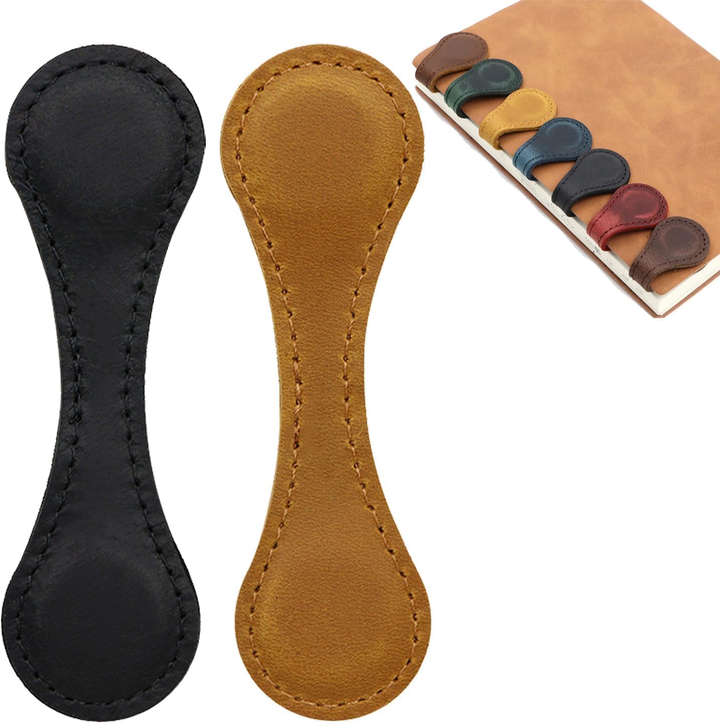 Kyayili 2 Pcs Magnetic Bookmark, Personalized Leather Retro Bookmark Holder, Gift for Book Lovers, Readers, Ladies and Children(Black + Brown)
