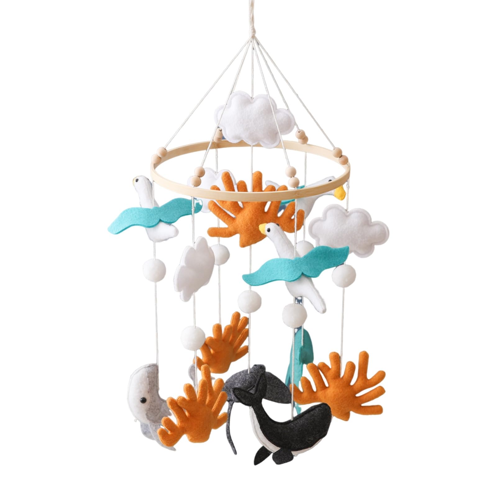 Sky and Ocean Baby Crib Mobile,Baby Grip Learning Bird Mobiles,Handmade Felt Ocean Animal Crib Mobile,Boys and Girls Baby Bedroom Hangings to Inspire Imagination