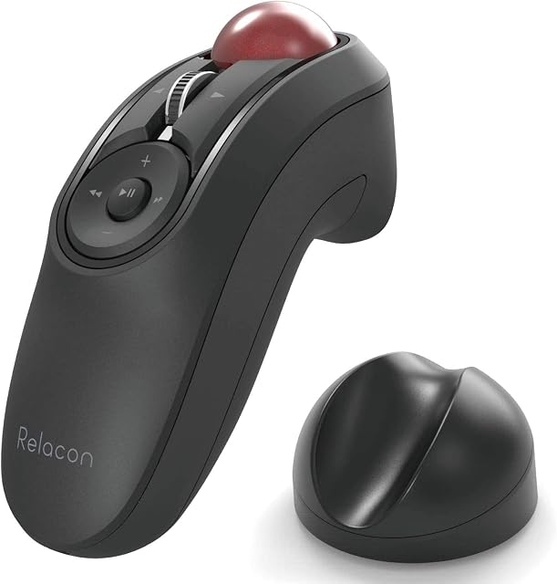 ELECOM Relacon Handheld Trackball Pointer, Ergonomic Thumb Mouse for Right or Left Hand, Bluetooth, 10 Buttons for TV, Presentation, Game, PC & MAC