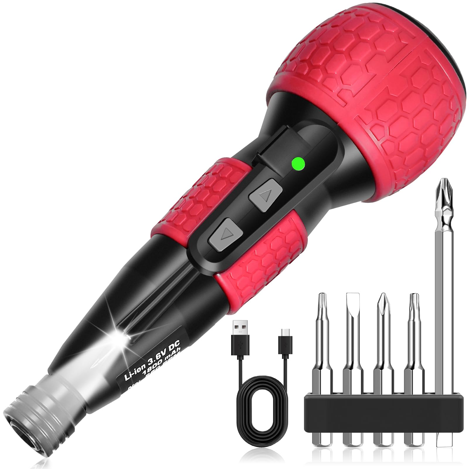 3.6V Cordless Electric Screwdriver, Portable Mini Rotary 2-in-1 Home Gadget with 3.5Nm Torque, Non-slip Handle & LED Light, 5pcs Electroplated Pearl