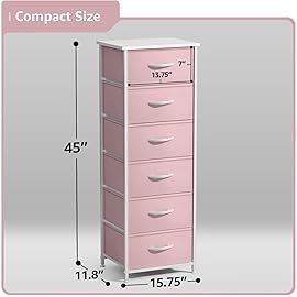 Sorbus Fabric Dresser for Kids Bedroom - Chest of 6 Drawers, Tall Storage Tower, Clothing Organizer, for Closet, for Playroom, for Nursery, Steel Frame, Fabric Bins - Wood Handle (Pink)