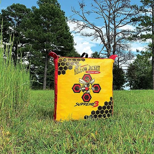 Image of Morrell Yellow Jacket Supreme 3 Archery Target, 23 inch x 12 inch - Weatherproof, 54 Layers, Dual-Side Shooting Target Bag for Backyard Compound Bow Practice
