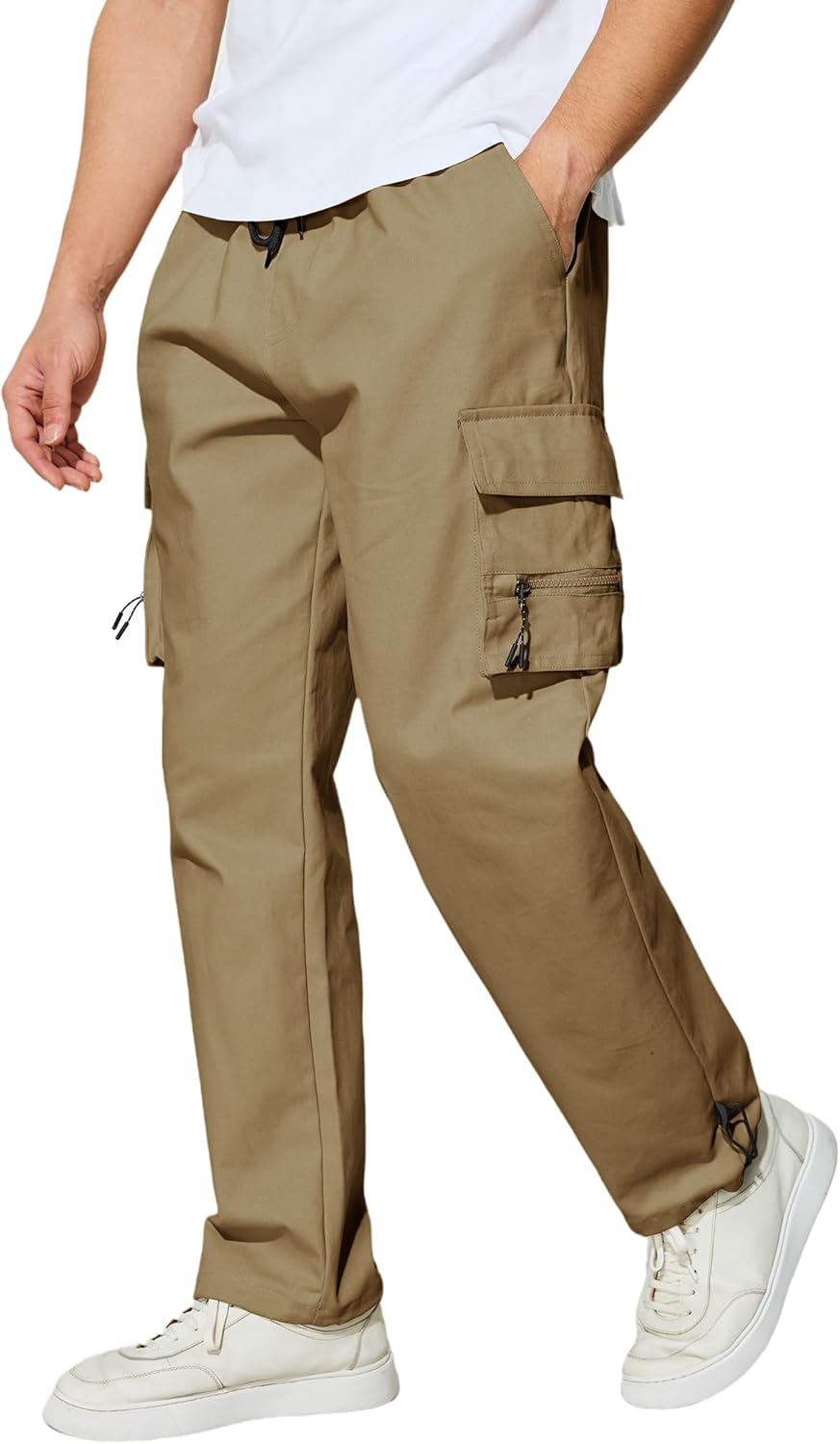 Men's Cargo Pants with Pockets Cotton Outdoor Elastic Waist Hiking Pants Casual Baggy Jogger Sweatpants - Image 3