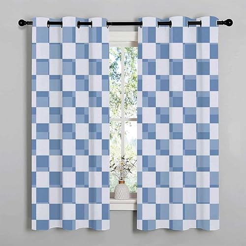 Miniatura 2 de Cortina de cocina con líneas geométricas azules de celosía, cortinas divisoras modernas para cuartos separados, 85 pulgadas de ancho por 108