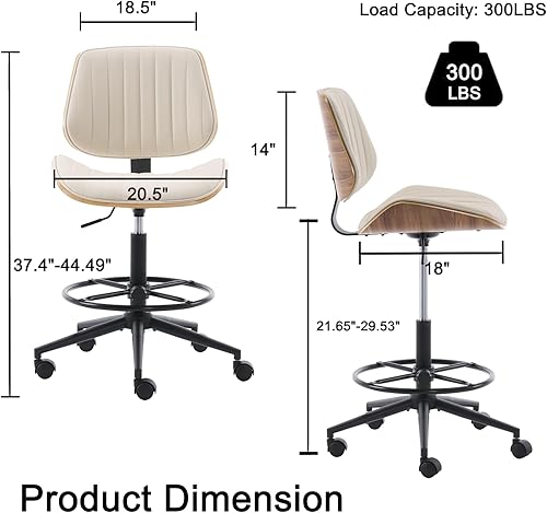 Miniatura 3 de Silla de oficina en casa de dibujo, silla de escritorio giratoria con altura ajustable y anillo reposapiés, sillas de oficina ergonómicas para bar,