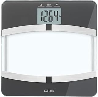 Taylor Digital Glass Body Composition Scale, Bathroom Scale for Body Weight, Measures Body Fat, Body Water, Muscle Mass, Bone Mass, & BMI, 4-User Recognition, FSA HSA Eligible, 400 lb Capacity, Black