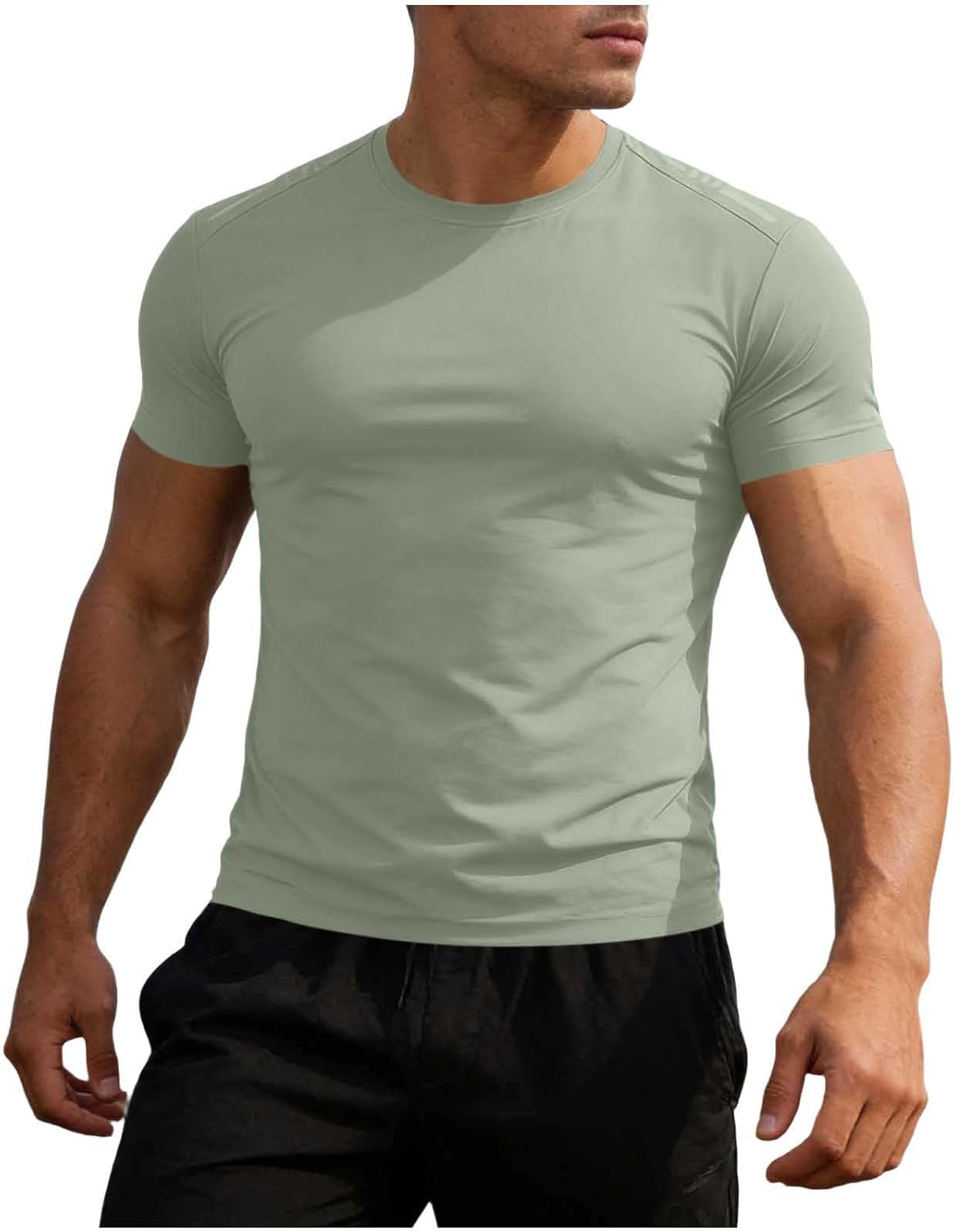 Cambkatl Men's Ice Silk Summer Athletic T-Shirts, Short Sleeve Crewneck Stretch Basic Solid Workout Running Tee Tops