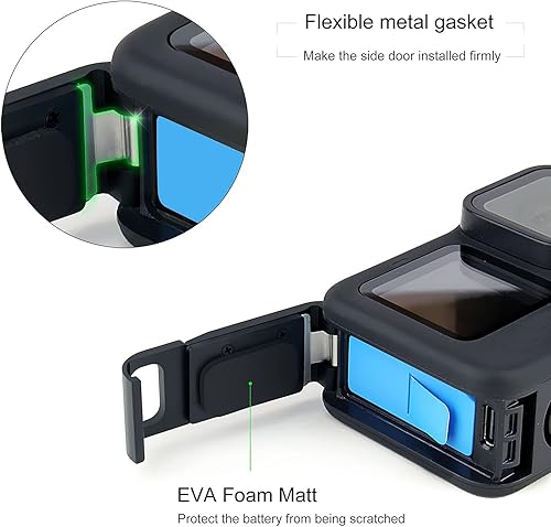 Miniatura 4 de SOONSUN Cubierta de puerta lateral de aluminio para GoPro Hero 9 10 11 12 13 Negro USB Pass-Through Battery Door Cover para Go Pro HERO9 HERO10