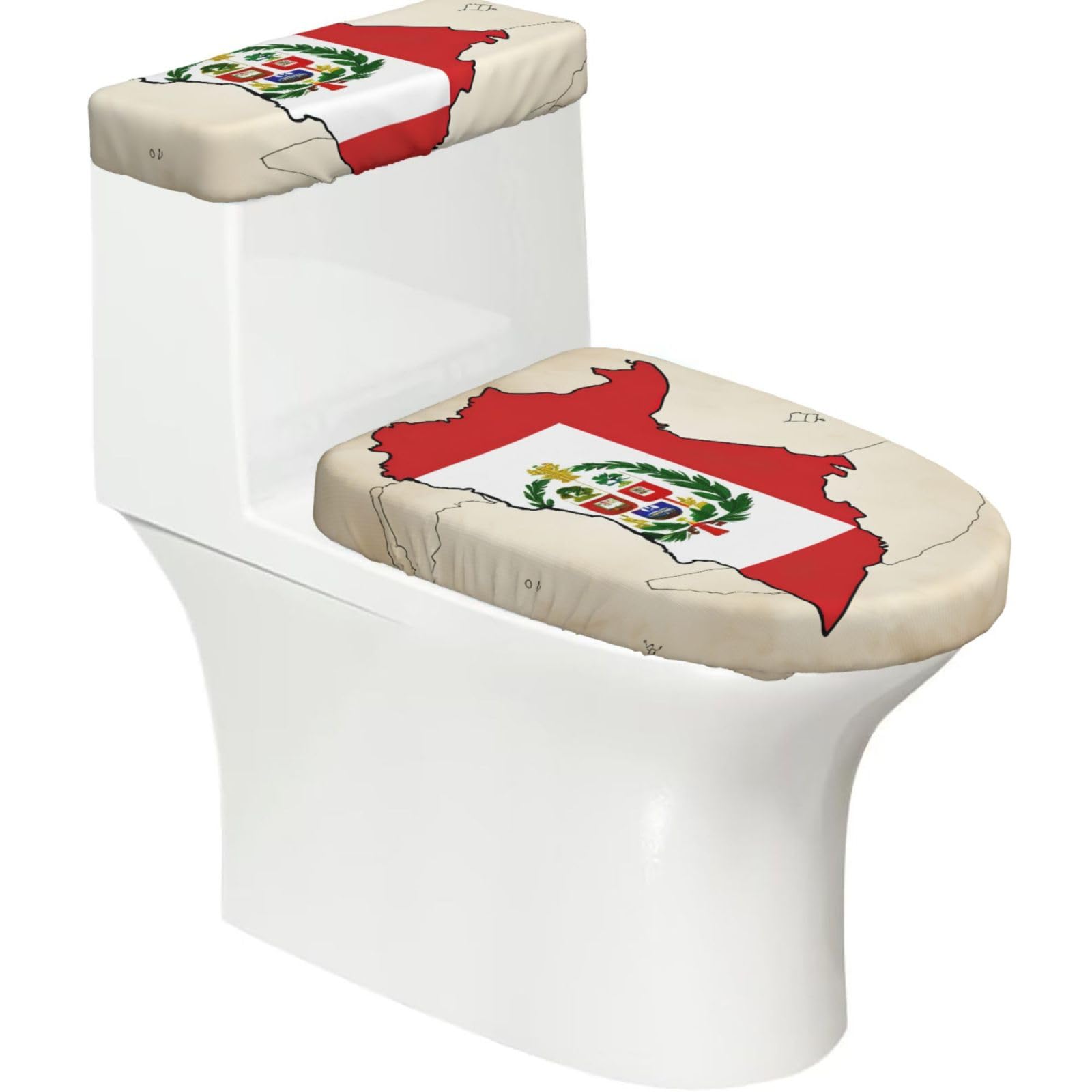 Peru Flag Map 03 Print Stretch Toilet Covers Set, Polyester Covers Replacement For Fits Most Size Lids Bathroom Decor