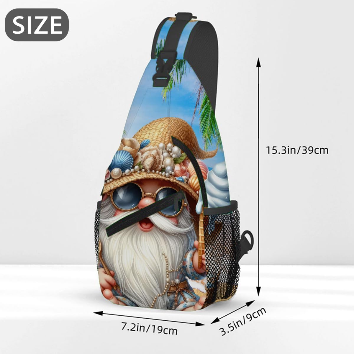 Small Beach Gnome Lovely Sling Bag for Women Men Lightweight Chest Bag Crossbody Daypack Anti Theft Shoulder Backpack with Adjustable Shoulder Strap for Outdoors Sports Hiking Travel