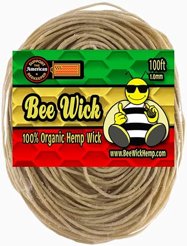 Cáñamo de 100 pies de mecha de cáñamo 100% orgánico, fabricado con cera de abeja americana (0.039 pulgadas)