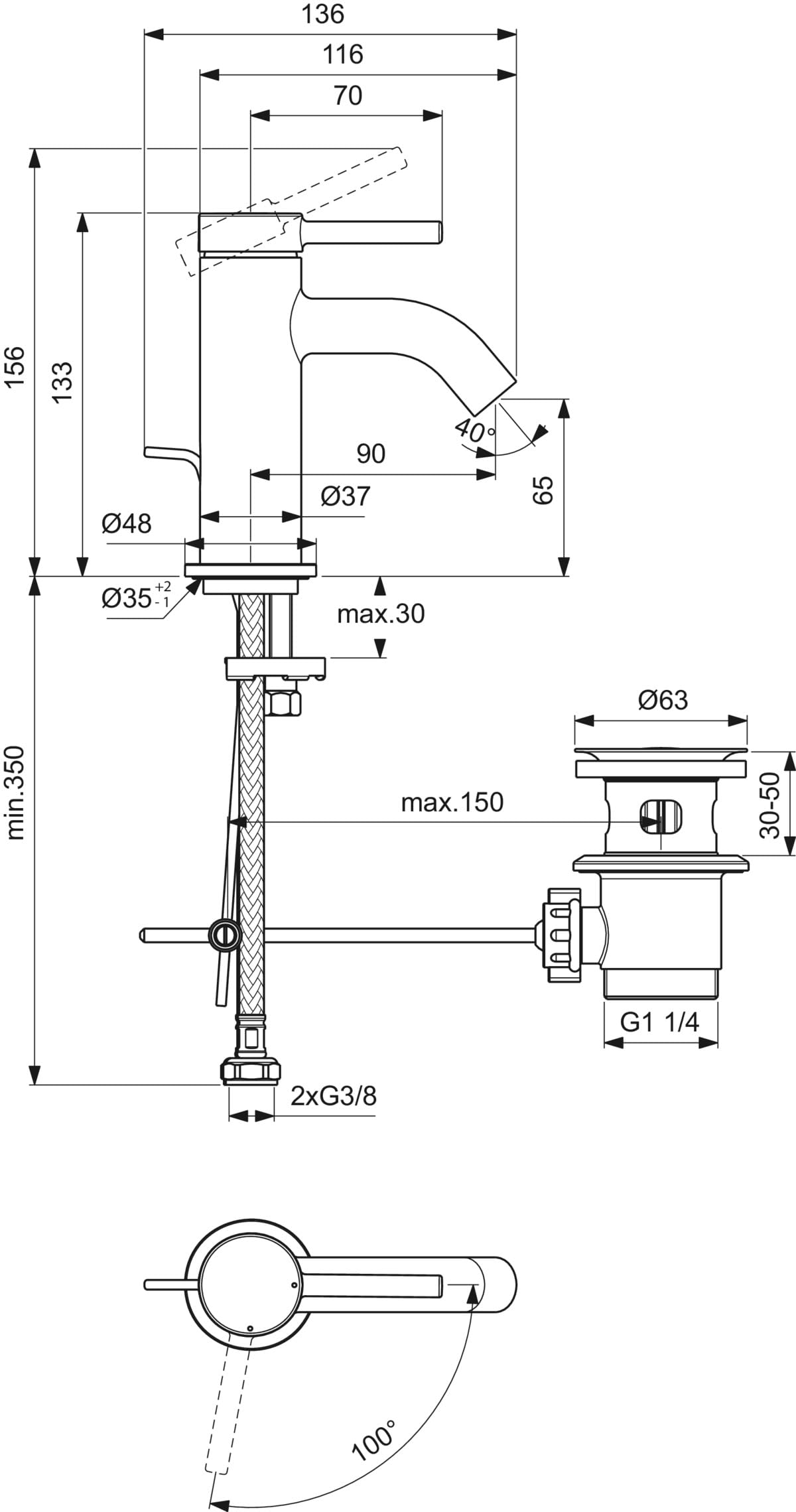 Ideal Standard - Ceraline, grifo monomando pequeño, grifo lavabo compacto con cartucho FirmaFlow, Easyfix, cromado