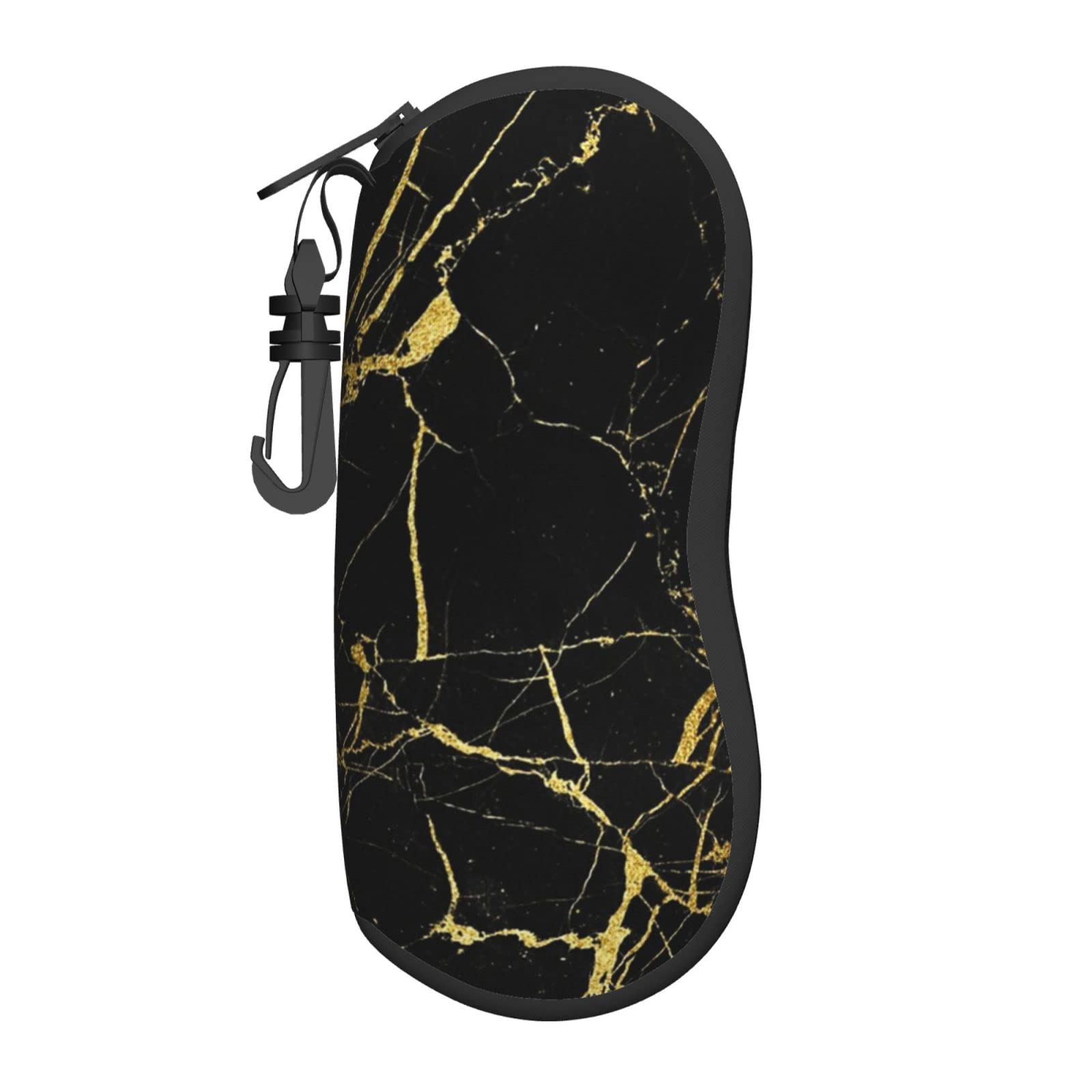 BUULOO Soft Black Gold Marble Sunglasses Case, Zip Eyeglasses Pouch, Portable Eyeglasses Pouch (With Hook), For Women, For Men, Holiday Gifts, Etc.