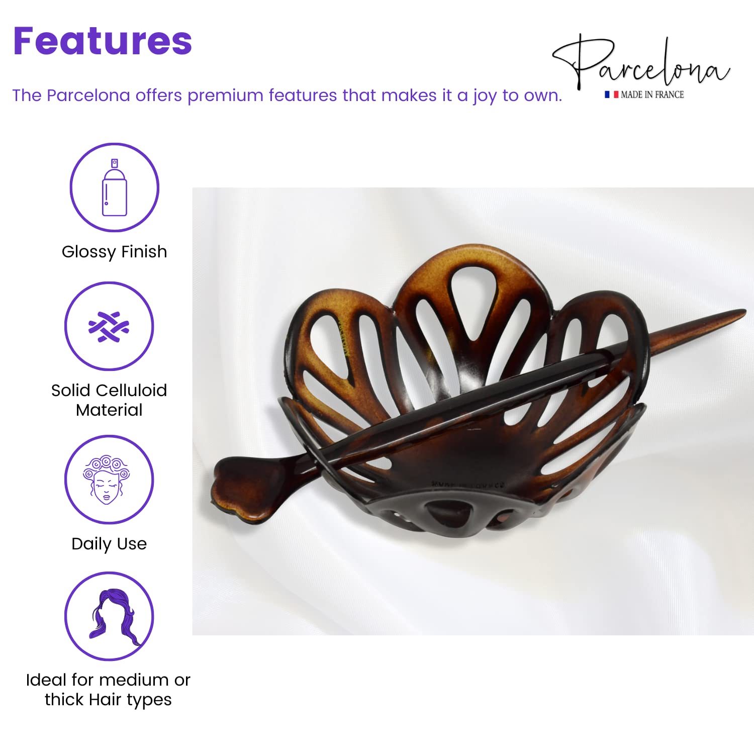 Parcelona French Radial Tortoise Shell Hair Bun Cover with Stick - 3.5 Inches Diameter by Parcelona