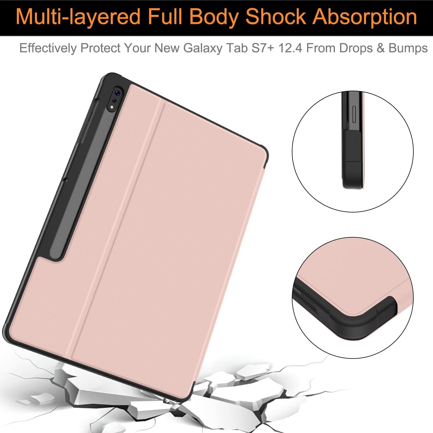 Soke Galaxy Tab S8+/S7 FE/S7 Plus Case with S Pen Holder [SM-X800/X806/T730/T736B/T970/T975] - Shockproof Stand Folio Case for Samsung Tab S8+ 2022/S7 FE 2021/S7 Plus 2020 12.4" Tablet,Pink