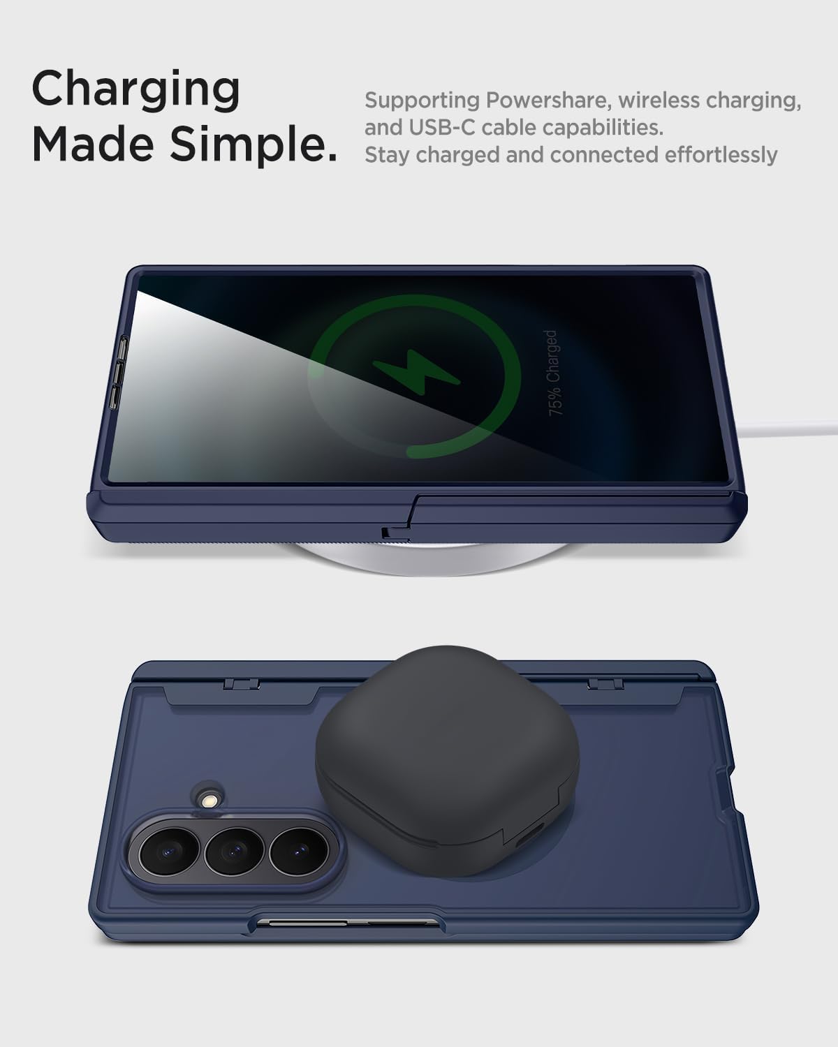 Miimall Magnet Case for Samsung Galaxy Z Fold 7, Built in Kickstand [Privacy Screen Protector] [Magnetic Hinge Protection] Military Grade&Wireless Charging Cover for Galaxy Z Fold 7 2025, Blue