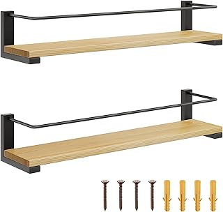 EXFU Pack of 2 Spice Rack Wall, Spice Racks Wall Mounted for Kitchen, Wall Shelf Wood, Kitchen Shelf Wall Wood for Cabinet Door, Spice Organiser, Shelf Kitchen Wall, 40 x 9 cm