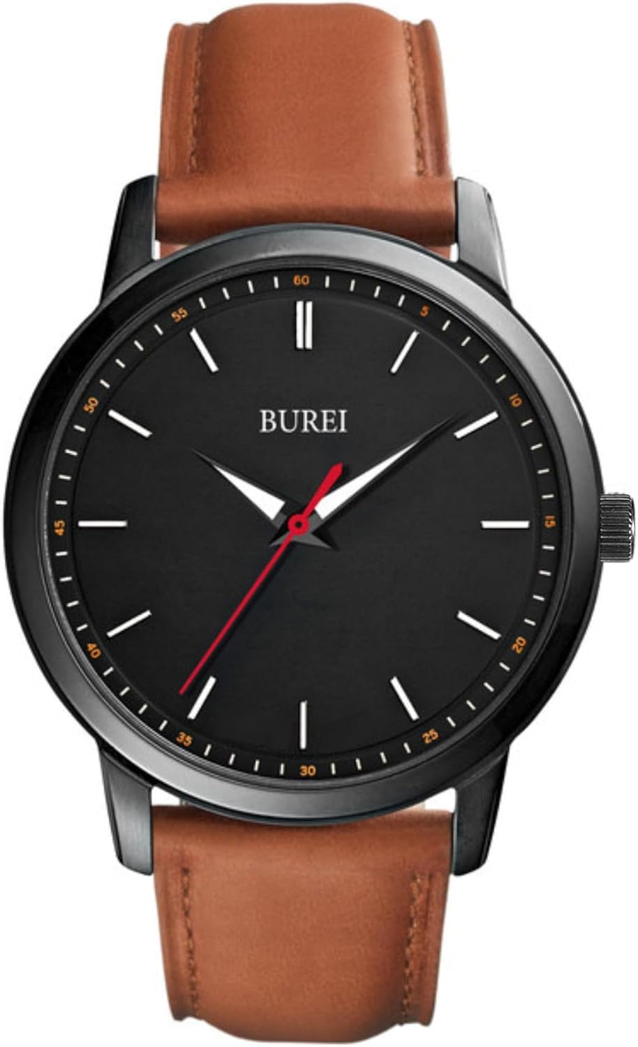 BUREI Mens Fashion Watches Brown Leather Analog Quartz Waterproof Watch Dress Minimalist Wrist Watches for Men, Gift for Men (Red Black Brown)