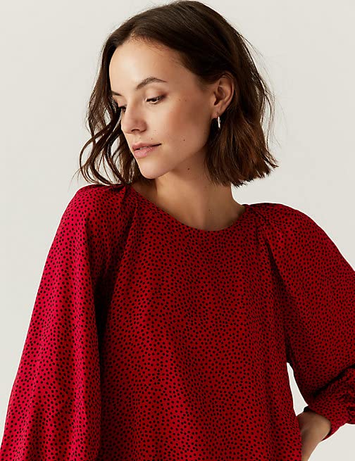 Image of Marks & Spencer Womens Printed Viscose Crew Neck Regular Fit Top