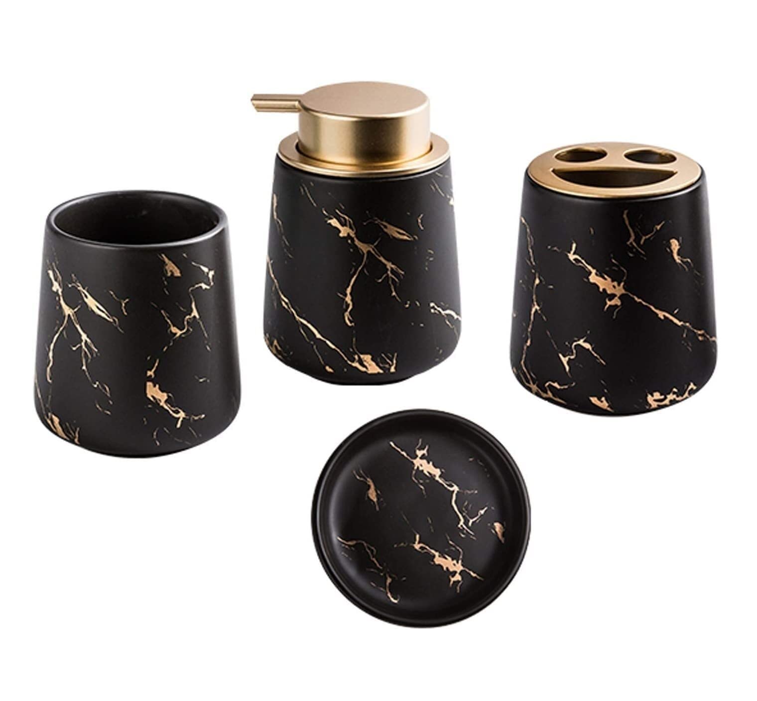 Accesorios Baño Set De Baño Conjunto De Accesorios De Baño Patrón De Mármol Conjunto De Baño De Cerámica De 4 Piezas Adorno De Baño Creativo para Regalo Juego Accesorios Baño (Color : Black)