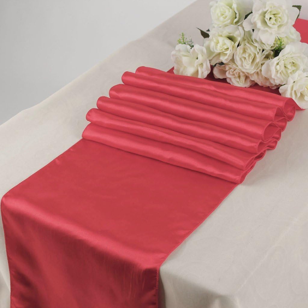 12-Inch-by-108-Inch Satin Table Runner, Coral (Pack of 10)