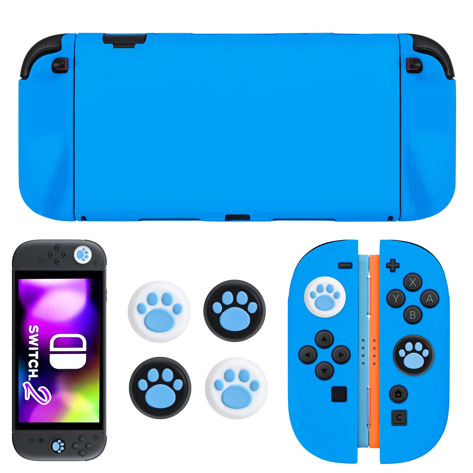 DLseego Protective Case for Switch 2,TPU Anti-Scratch Soft Silicone Shell Shock-Absorption Cover Case with 4PCS Thumb Grip Caps,Blue