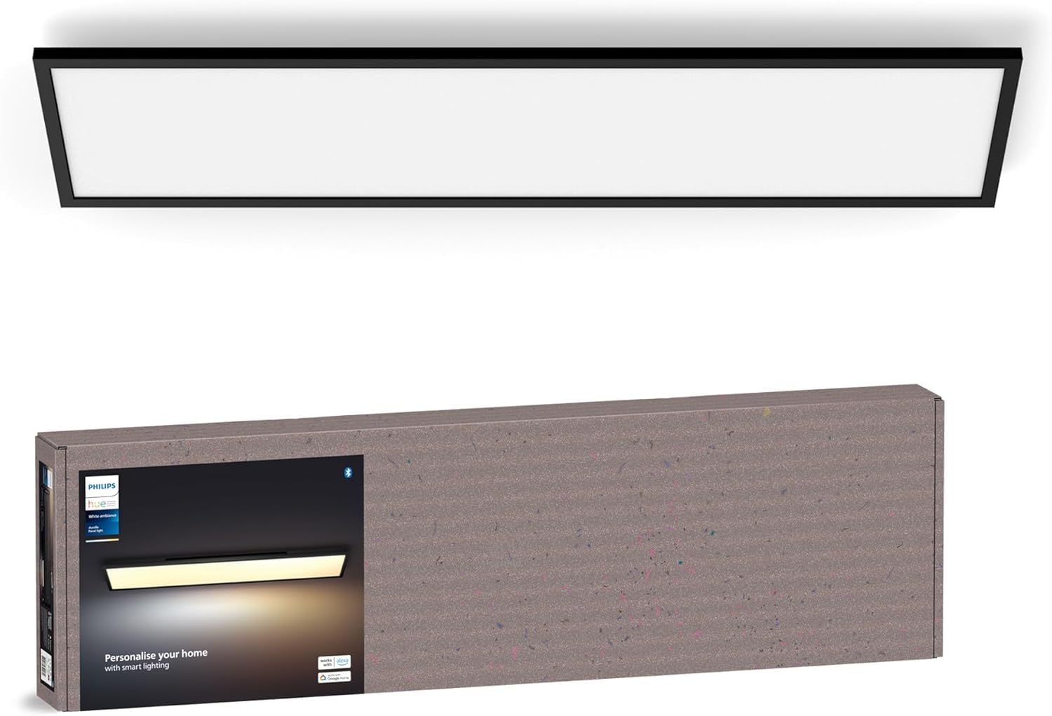 Philips Hue - Panel Led Inteligente Aurelle, 39W-3750 lúmens, Luz Blanca de Cálida a Fría, Compatible con Alexa y Google Home, 120x30cm, Negro