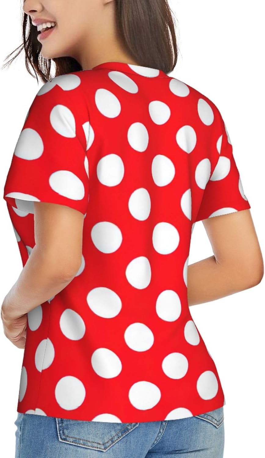 Women Casual Cute Polka Dot Print V-Neck T-Shirt Short Sleeve Summer Trendy Tops.