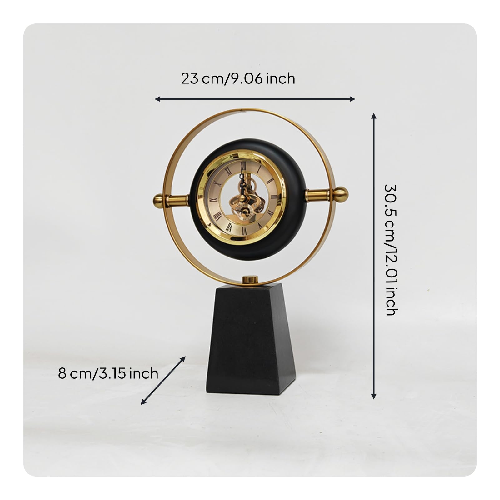 Dekouhr mit Goldrahmen modern Tischuhr mit Metallsockel elegant Analoge Standuhr für Ästheten, Sammler, Schreibtisch, Wohnzimmer, Kamin