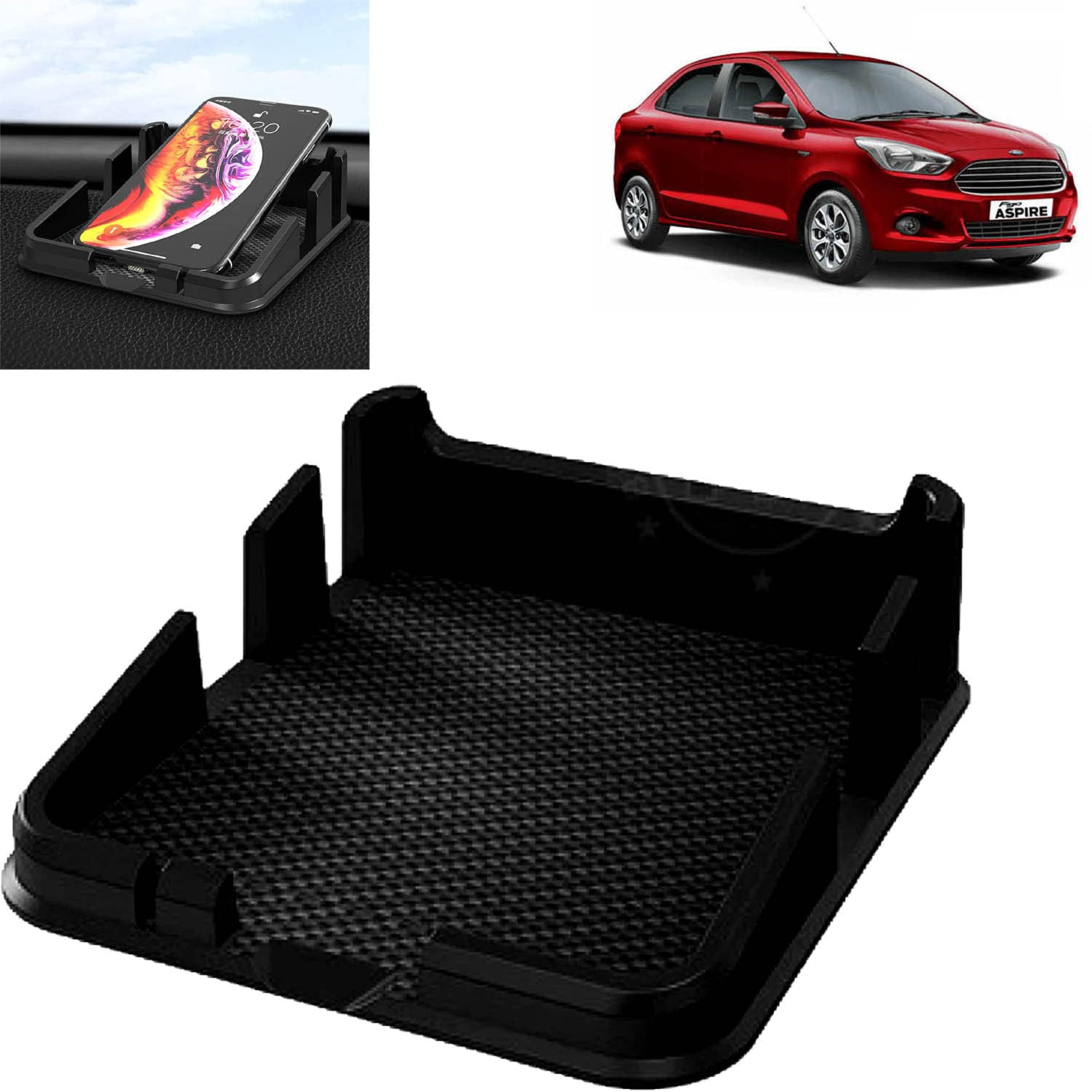 Aksmit 3R-2160 Car Multi-Functional Dashboard Carrying Organizer Storage Mat, Cell Phone Holder for Aspire
