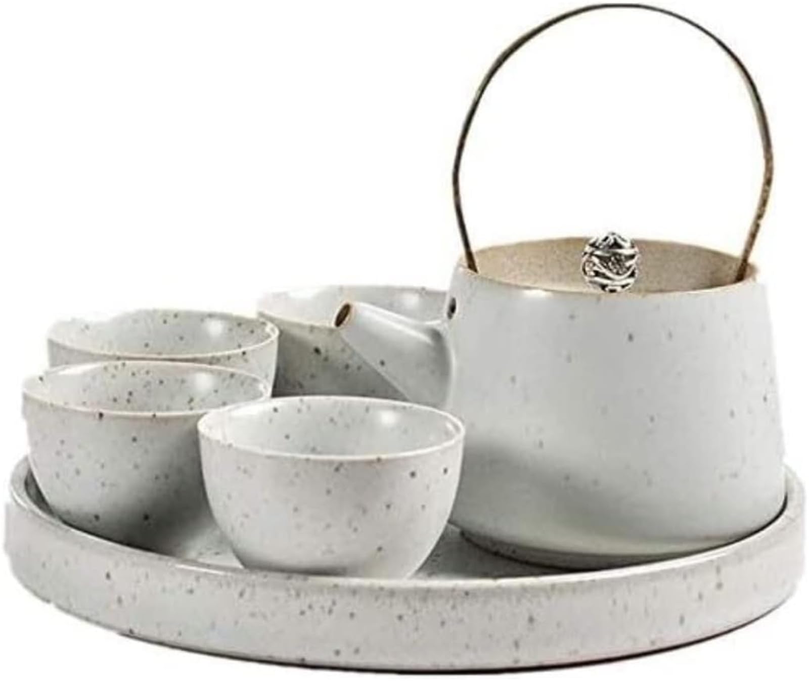 Porcelanowy zestaw do chińskiej herbaty, czajniczek z uchwytem na tacę i filiżanek Serwisowy domu biura(White)