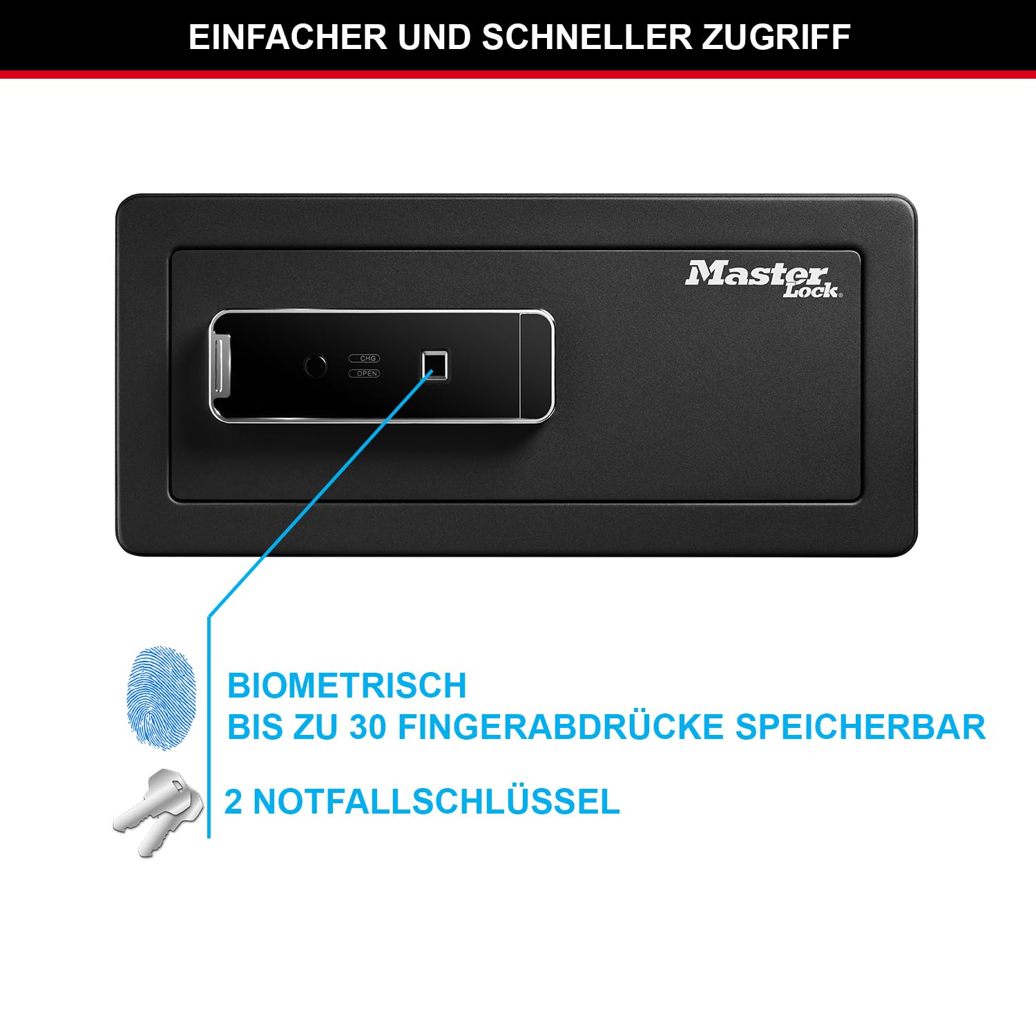 Master Lock Biometrischer Tresor mit Fingerabdruck, 19,5 x 43 x 37 cm