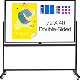 Rolling White Board on Wheels 72 X 40, Double-Sided Magnetic Large Rolling Whiteboard Dry Erase Board with Stand, Mobile Standing Whiteboard for Office, Classroom & Home