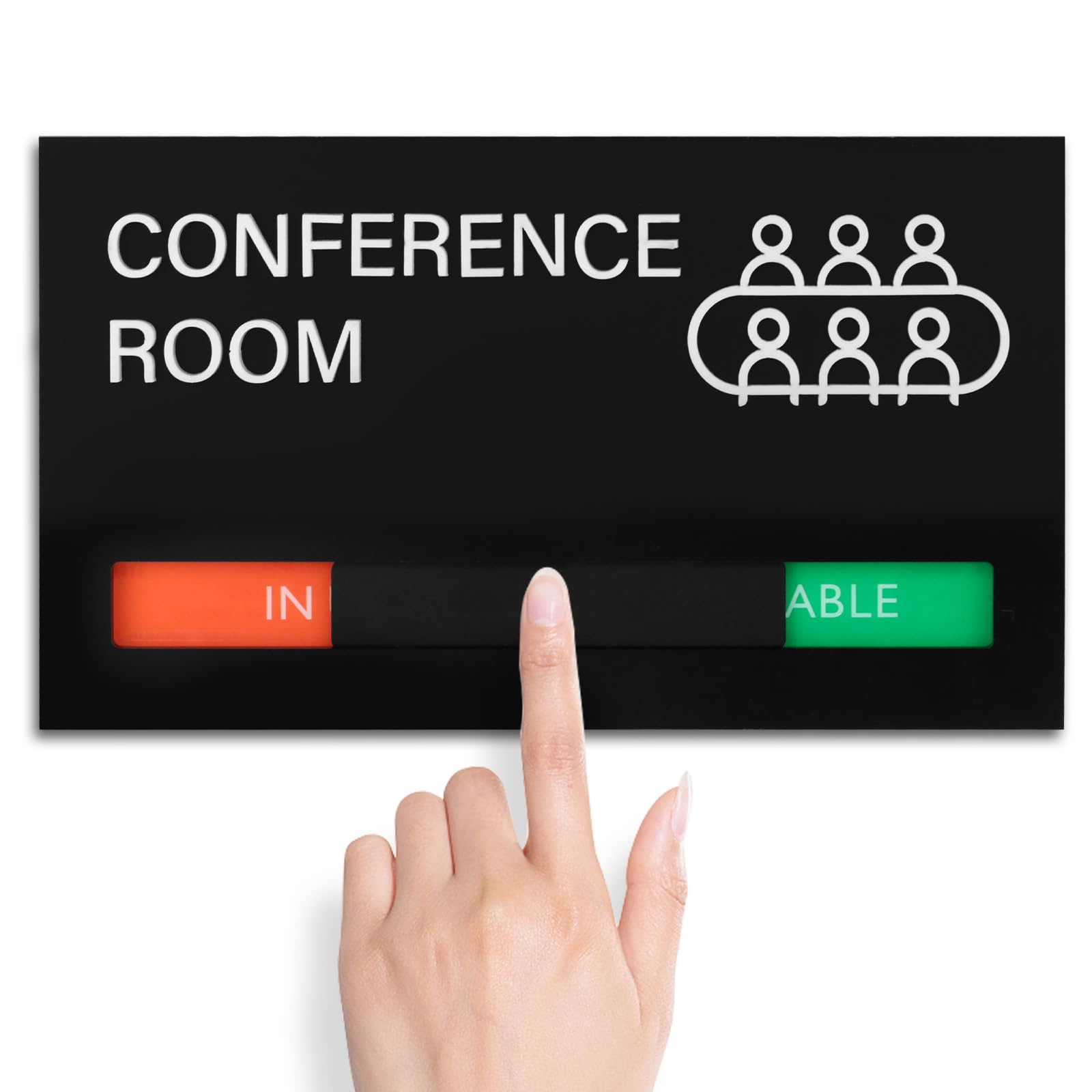 Self-Adhesive Acrylic Conference Room Sign, Sliding In Use/Available Office Status Sign, 8.9×5in Red Green Slider Indicator for Meetings, Black Office Decor