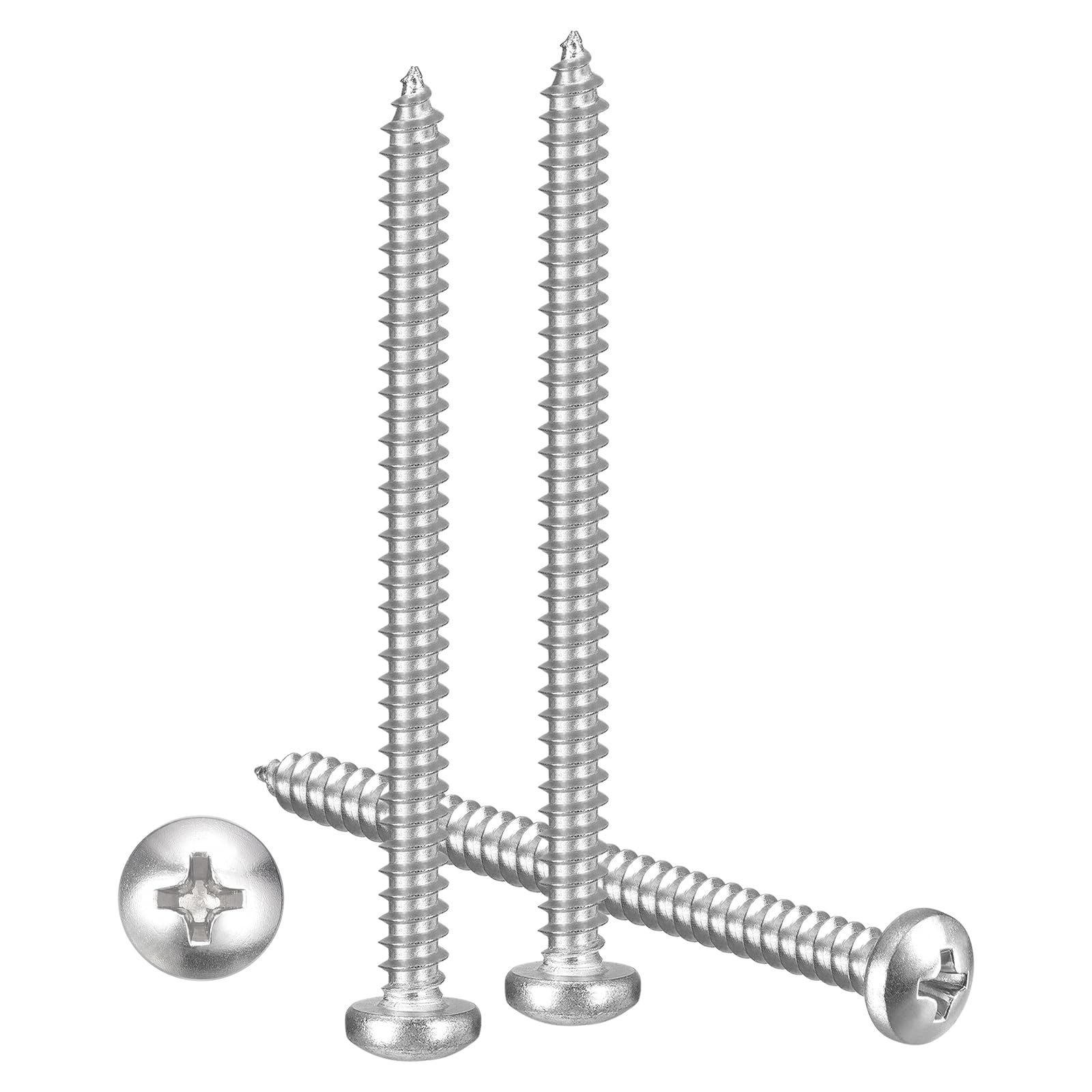 METALLIXITY Phillips Pan Head Self Tapping Screws(#10x2-3/4") 40Pcs, 304 Stainless Steel Self Drilling Screw for Metal Wood Plastic, for Cabinet Wall Shutter Plate Rock Furniture, Silver Tone