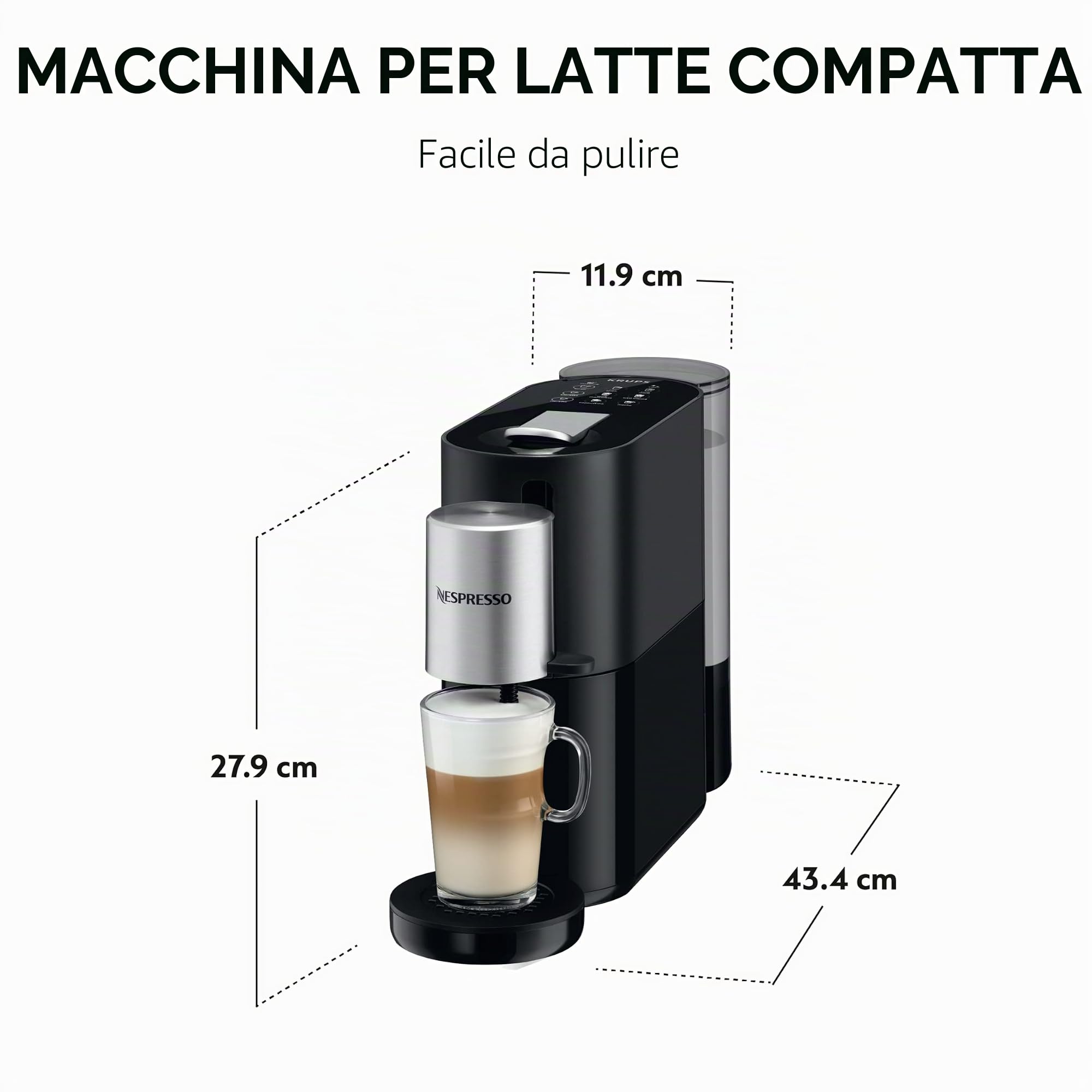 Krups Nespresso Macchina per caffè espresso, Macchina per capsule di caffè, Espresso Style Barista, Schiumatore per il latte, Made in France YY4355FD, 1 litro
