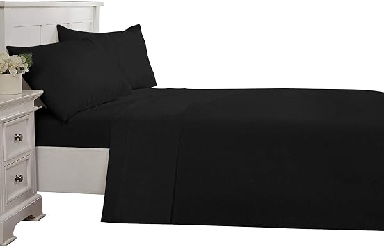 Waterbed Sheet Set - 600 Thread Count 100 Percent Cotton King/California King Attached Waterbed Sheet Set, 4 PCs Sheet Set 12" Deep Pocket - Black Solid