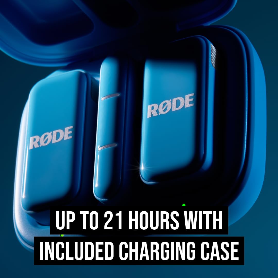 RØDE Wireless Micro - Microfono wireless compatto, due microfoni con custodia di ricarica per la creazione di contenuti su smartphone - USB-C, Blu