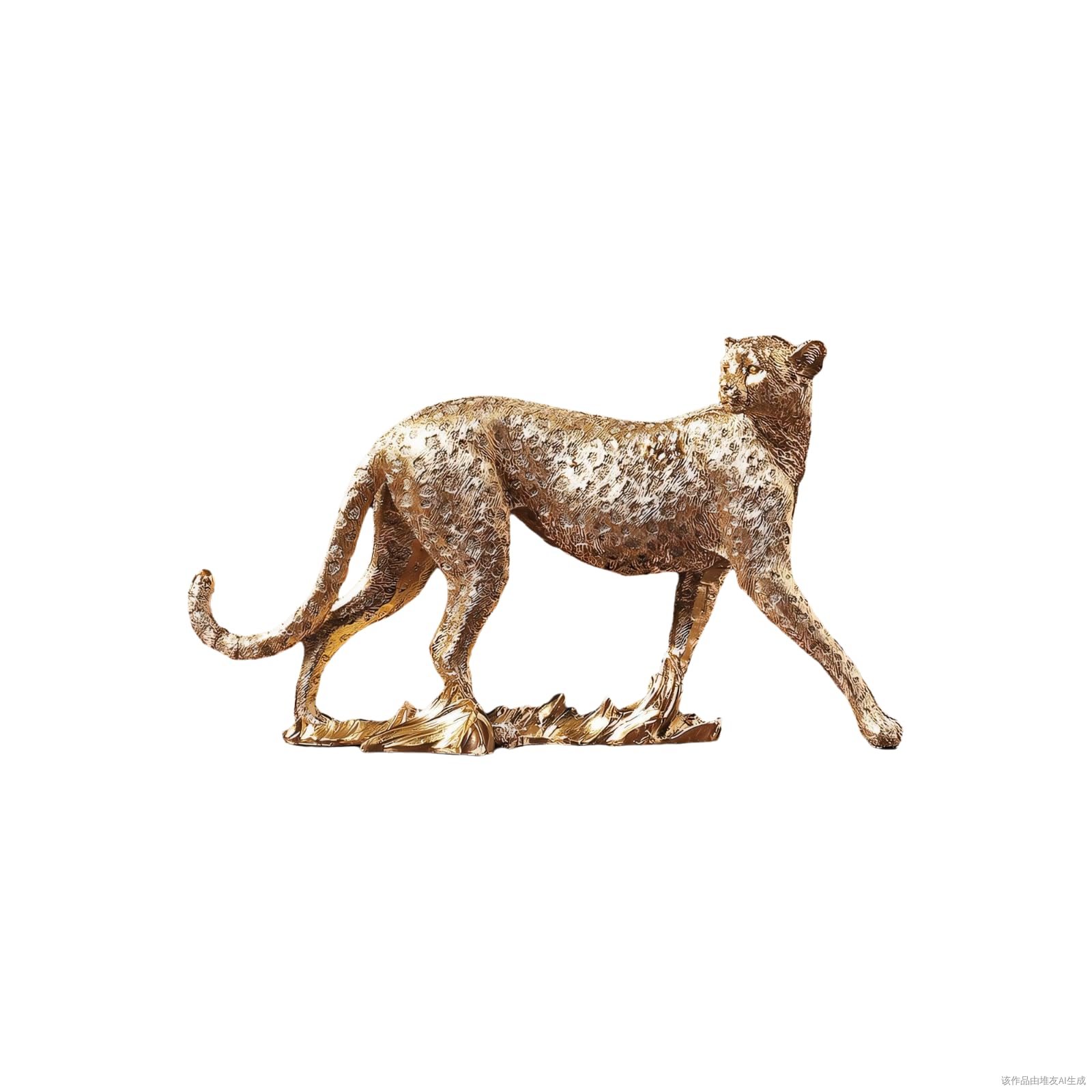 YANTIANCAI Cheetah Statue Classical Leopard Figurines Modern Style Home Office Desktop Resin Animals Decor Sculpture Decorative Gift (Gold)