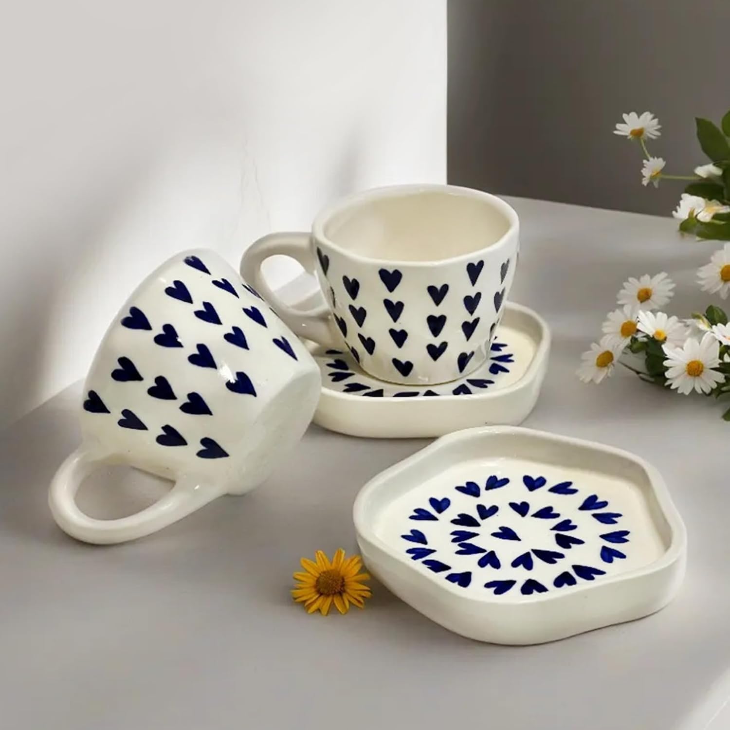 Praahi Lifestyle Ceramic Love Latte Coffee Mug & Dessert Plate Set | Blue Heart | Perfect for Home and Office | Set of 4 Cups & 4 Plates, 300 ML | Best for Diwali Gift (B0DF9Z7ZPF) Amazon Price History, Amazon Price Tracker