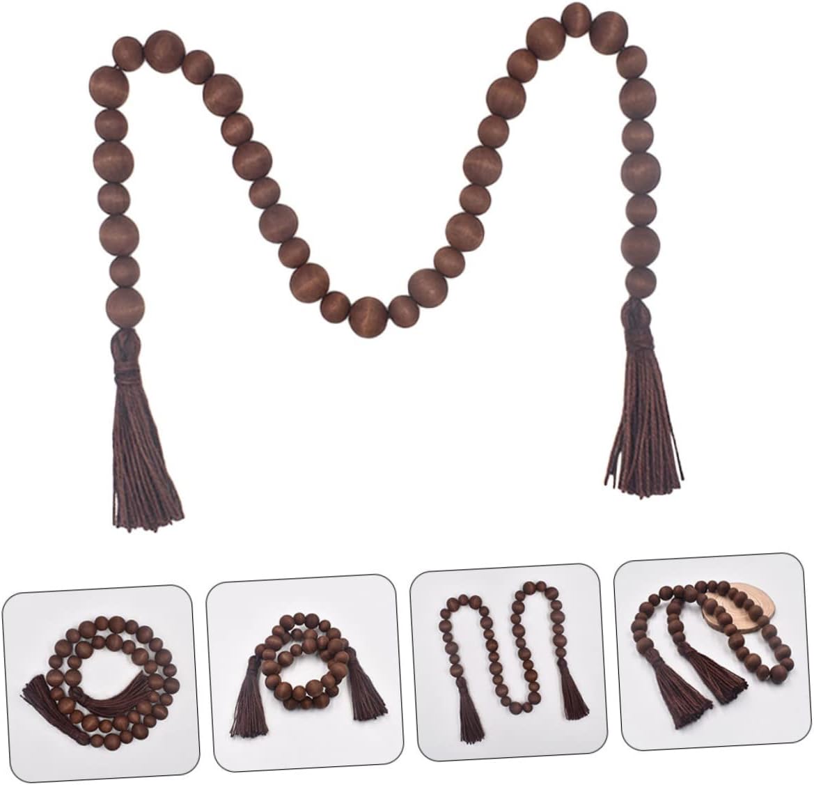 2pcs Wide Range Applications Decorative Wood Bead String Tassel Decor for Home and