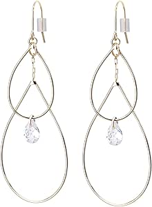 LOKUMI Cubic Zirconia & Drop Frame Swing Hook Earrings | Hypoallergenic & Nickel-Free | Available in 3 finishes: 24K Gold, Pink Gold, and Silver cu-45