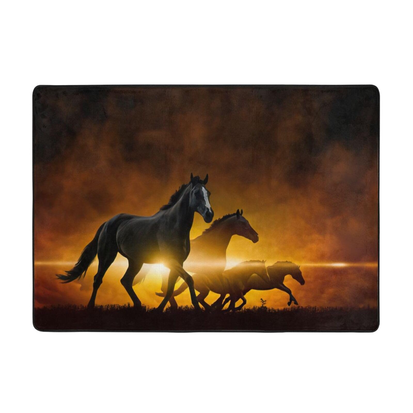 Tapis d'intérieur flanelle EdWal chevaux noirs 203 x 148 cm